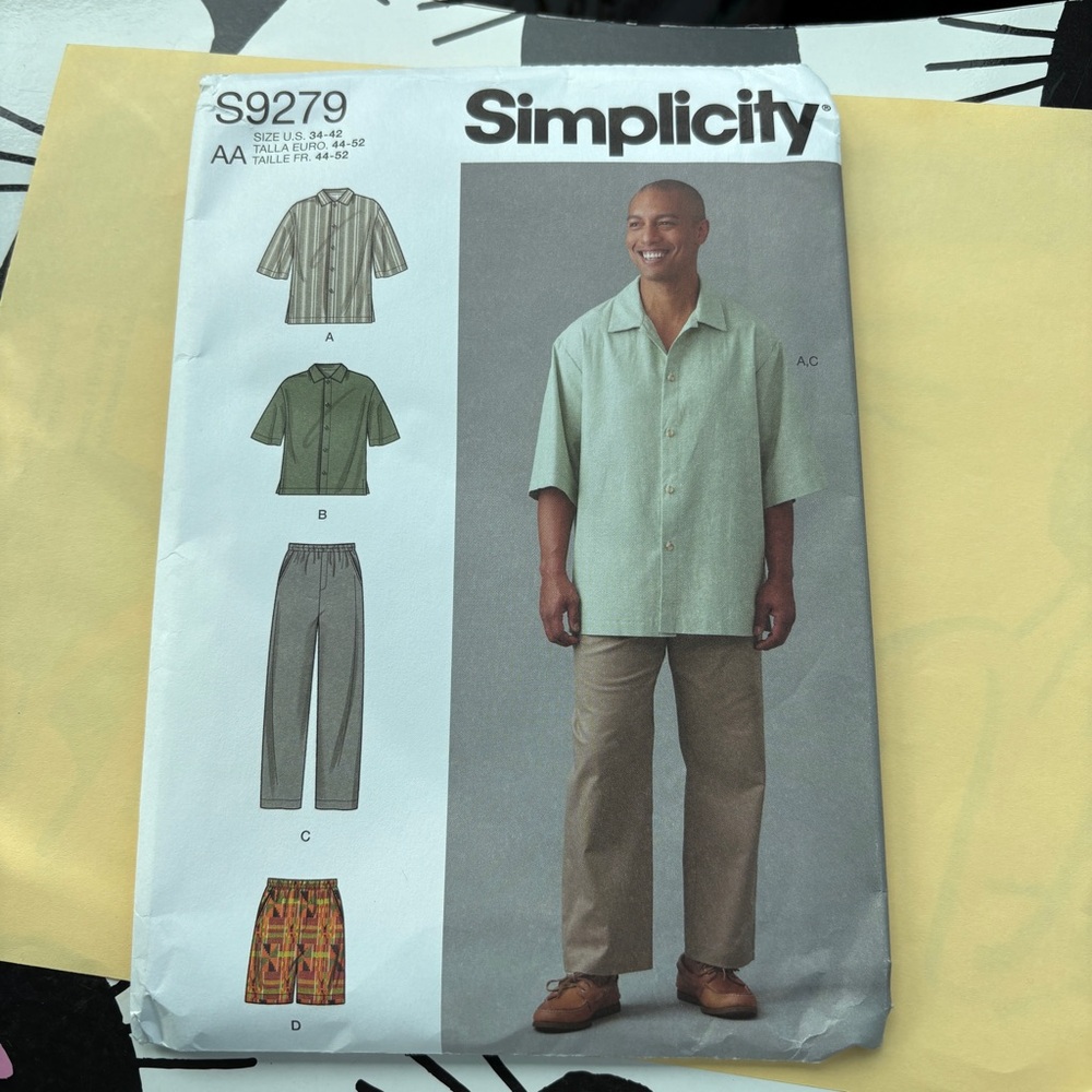 Simplicity Pattern S9279 AA for Men’s Shirt, Pants, and Shorts